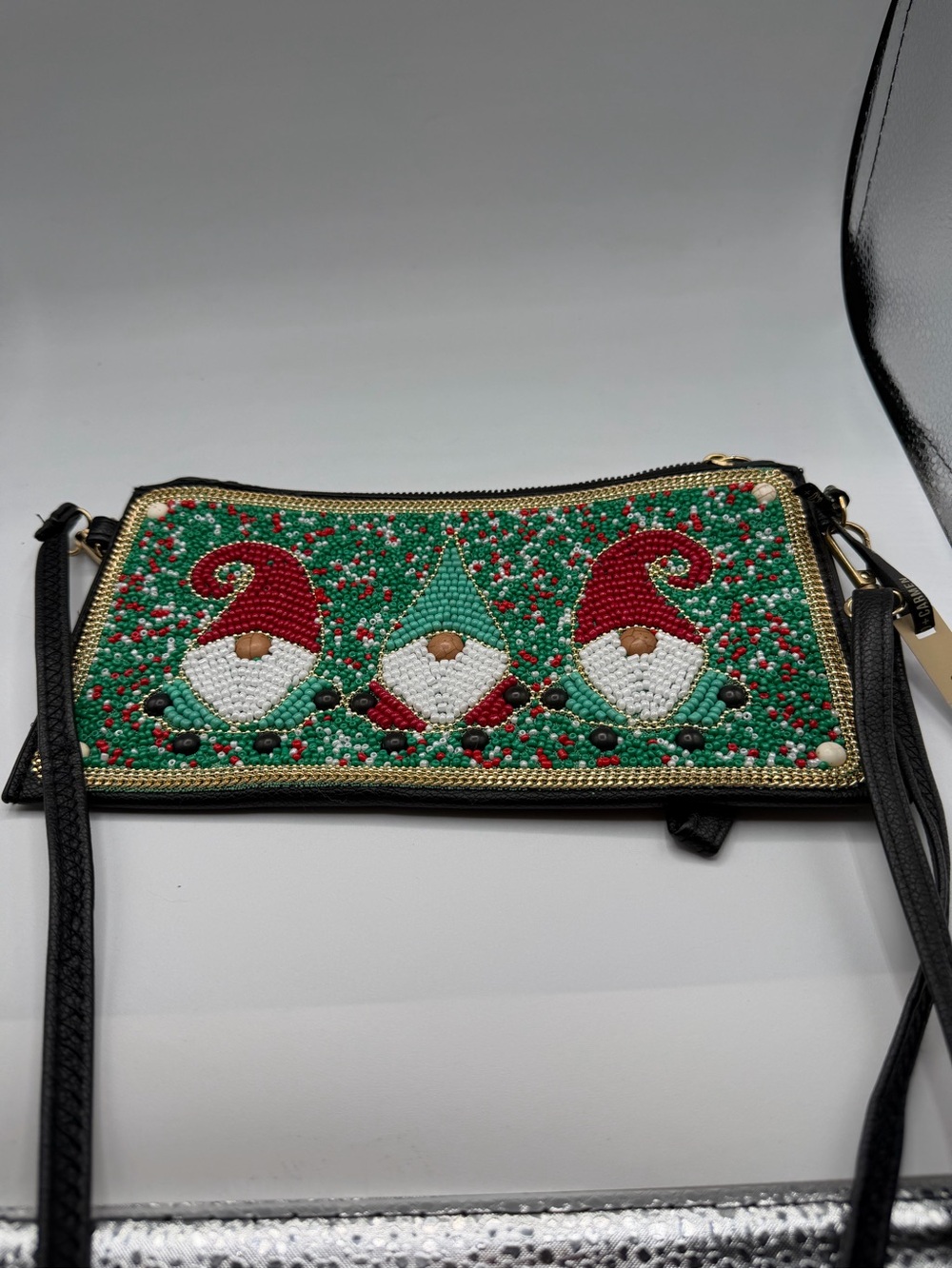 Coco + Carmen Beaded Holiday Gnome Crossbody Bag - Green & Red